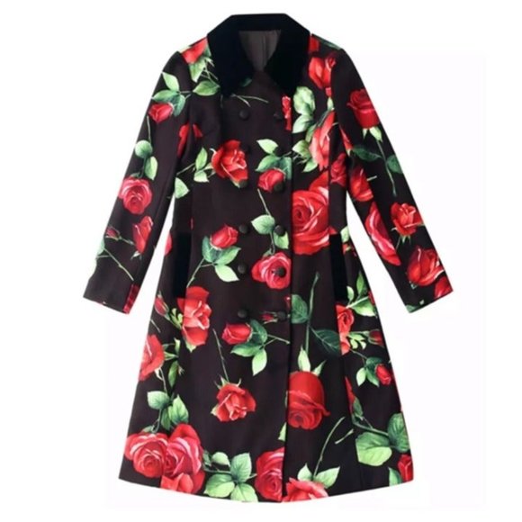 Red & Black Gorgeous Floral Velvet Jacket